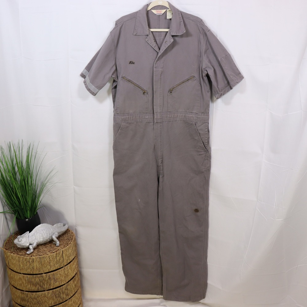Walls Master Made Coveralls 46R Gray Mens Short Sleeve Reflective Workwear